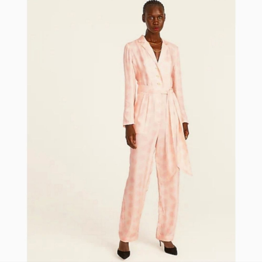 NWT J. Crew Cupro Pink tuxedo jumpsuit in paisley bunch Size 2